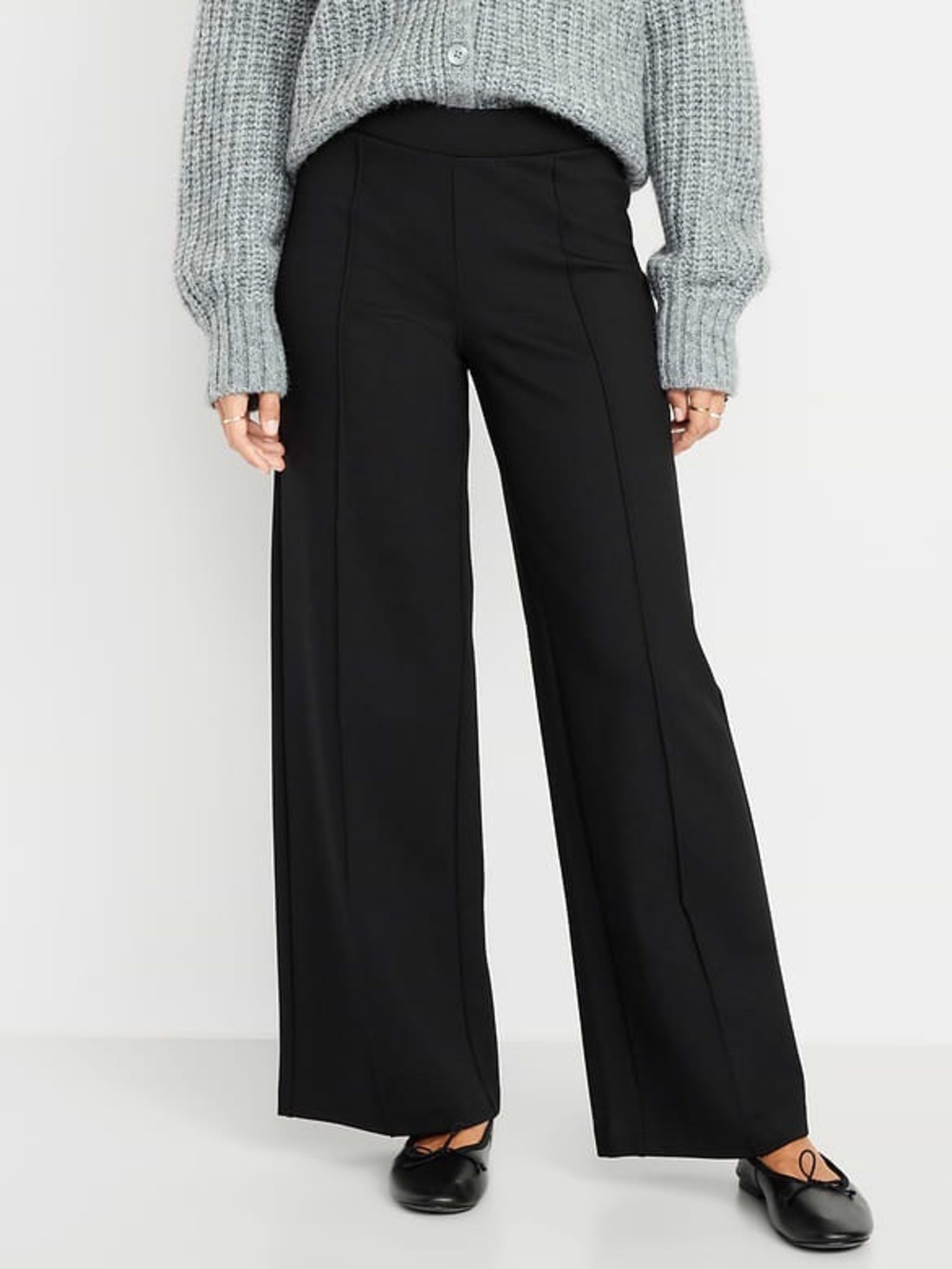 Old Navy High Waist Wide-Leg Pixie Pants with Front Seams in Black Jack L - Picture 10 of 10